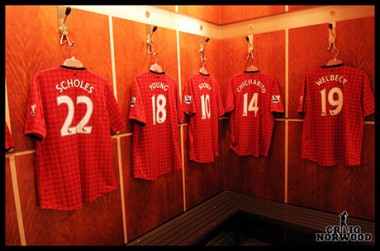 The 2012/2013 Manchester United home kit in the changing room (@craignorwood)